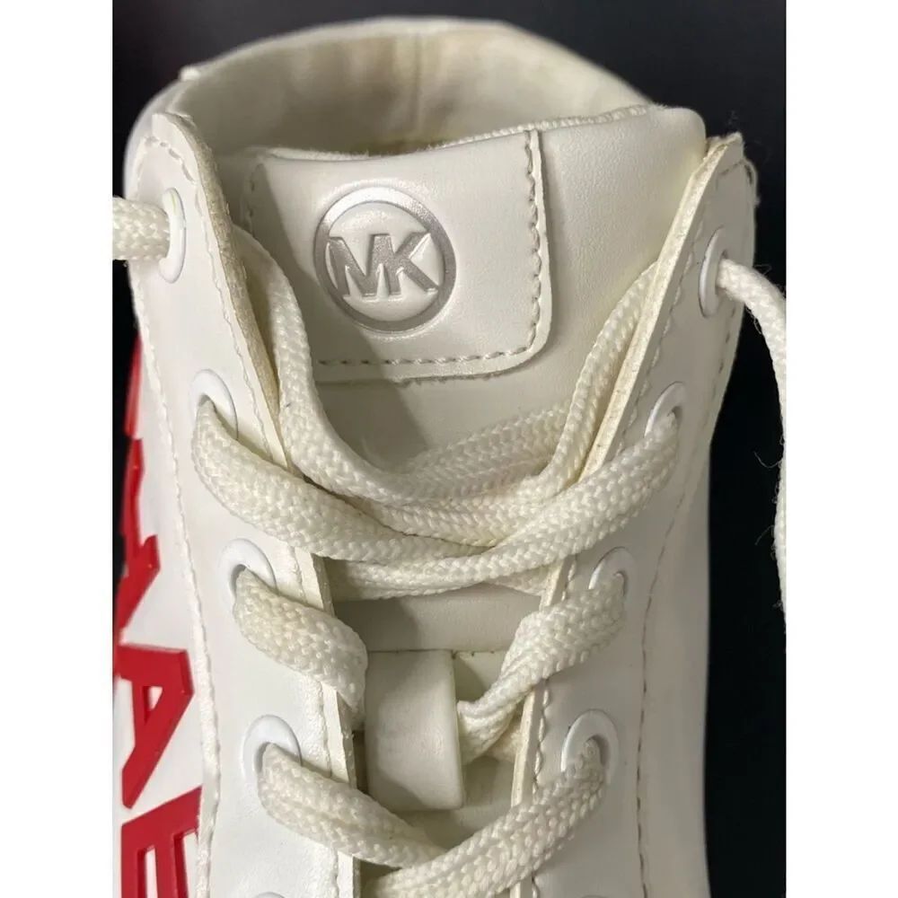 🛍️Michael Kors White Sneakers with Red Logo Mid-High-Tops - Picture 16 of 16